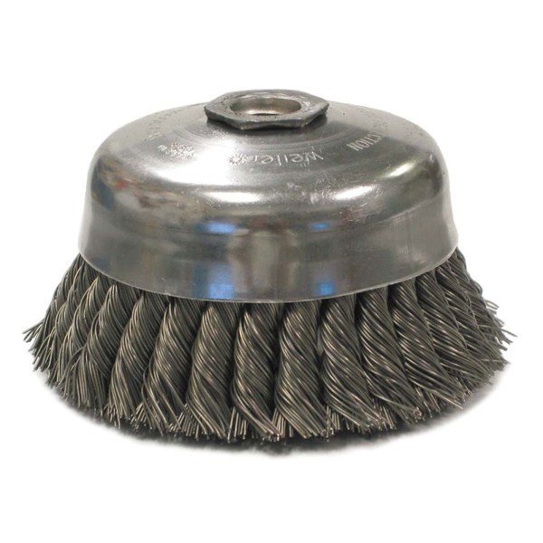 Weiler 5" Single Row Knot Wire Cup Brush .014" Steel Fill 5/8"-11 UNC Nut 12256
